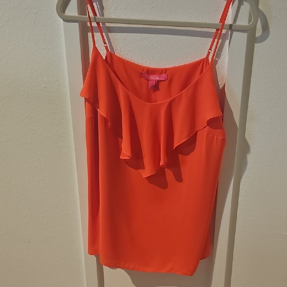 Lilly Pulitzer Orange Ruffle Silk Top And Original Lilly Box